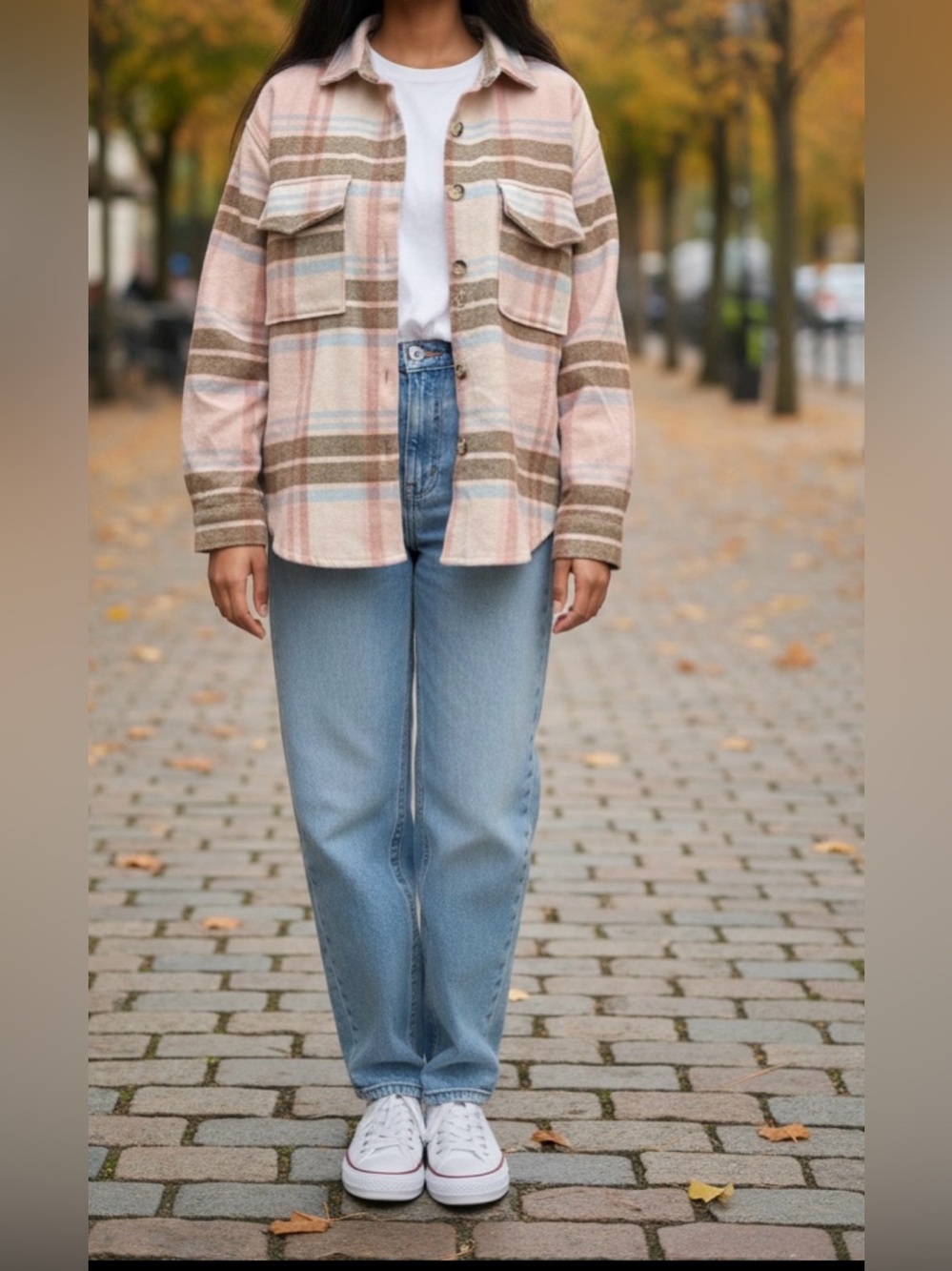 Barbie Plaid Shirt Jacket in Pink, Brown and Pale Blue